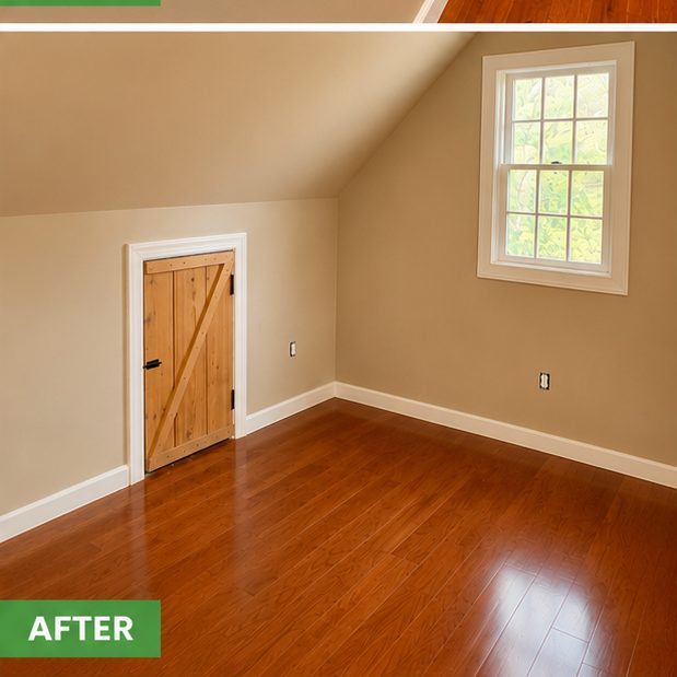 After: the finished room with fresh walls and crisp white trim